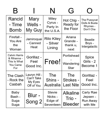 Music Bingo Brunch 7/20 Bingo Card