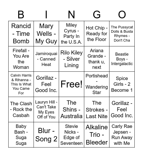 Music Bingo Brunch 7/20 Bingo Card