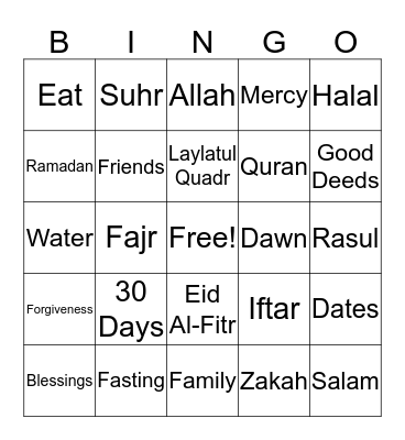 Ramadan Bingo Card