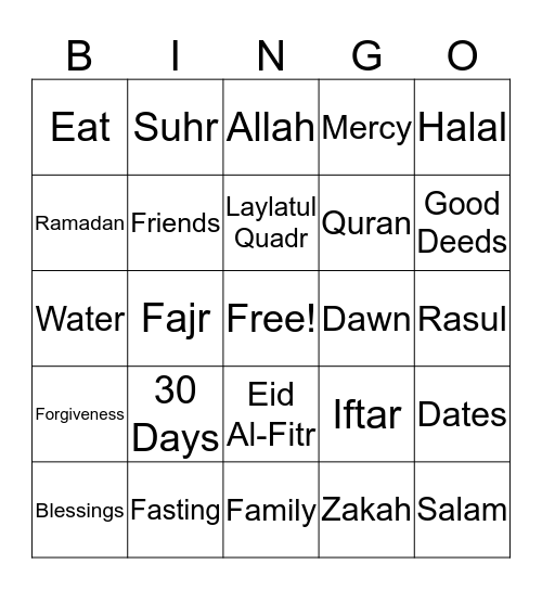 Ramadan Bingo Card