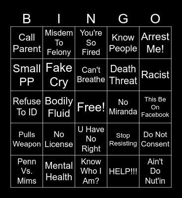 Cop Bingo Card