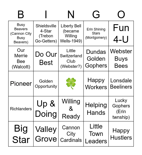 Rice County 4-H is 100! Bingo Card