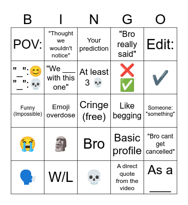 YouTube Shorts Comments Bingo Card