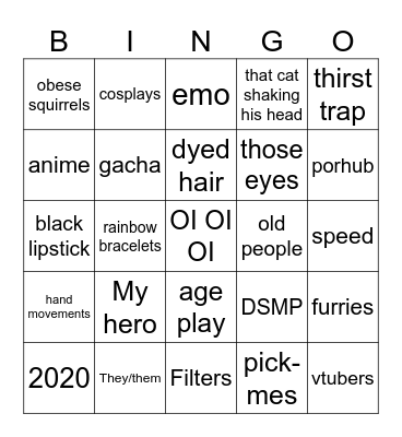 tiktok cringe Bingo Card
