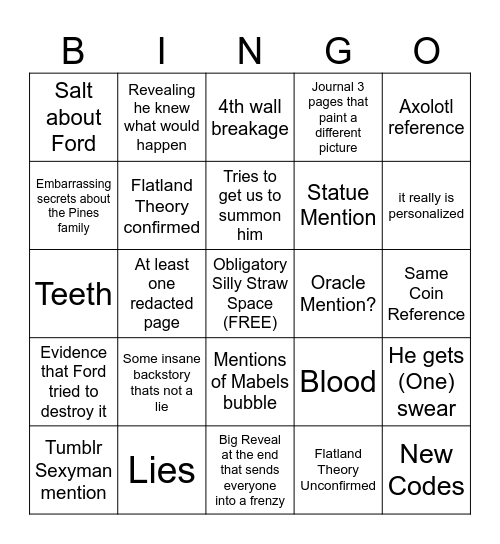 Book of Bill Bingo Card