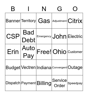 Vectren Bingo Card