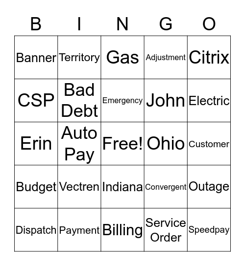 Vectren Bingo Card