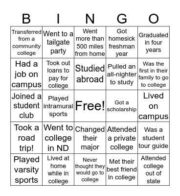 College Application Month Bingo Card