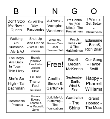 Music Bingo 21.07.24 Bingo Card