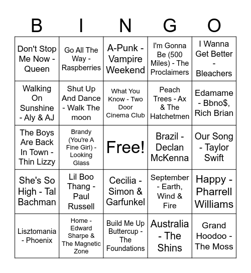 Music Bingo 21.07.24 Bingo Card