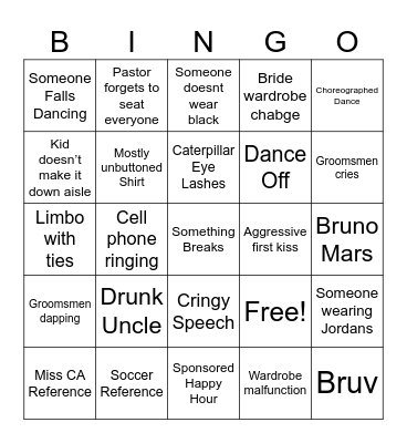 Glover Wedding Bingo Card