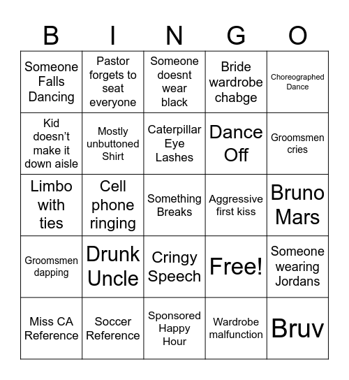 Glover Wedding Bingo Card