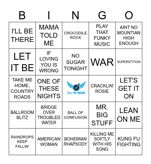 1970s HITS Bingo Card