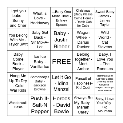 O'Keefe Baby Shower Music Bingo Card