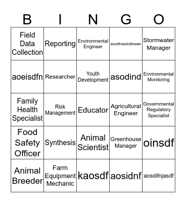 AGirlCulture Occupation Bingo Card