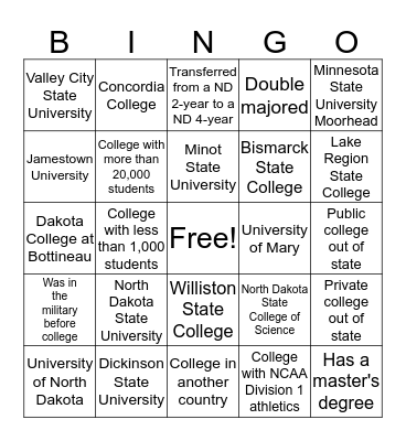 College Application Month Bingo Card