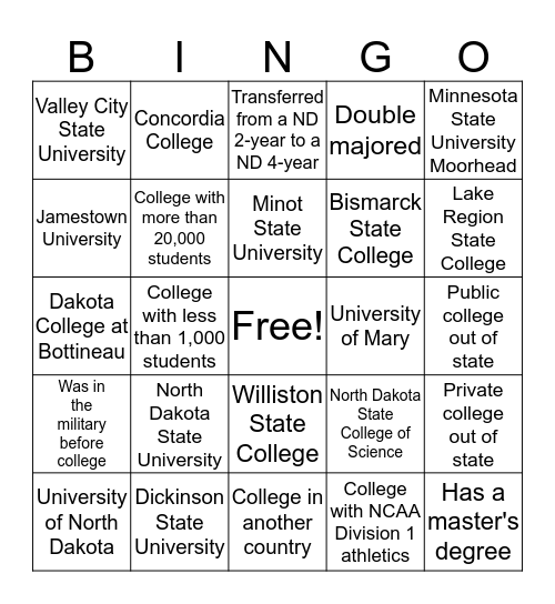 College Application Month Bingo Card