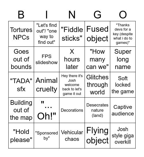Rocket Couch's LGIO bingo Card
