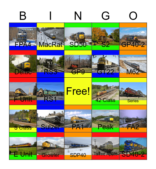 Diesel-Electrics, Past, Present and Preservation Bingo Card