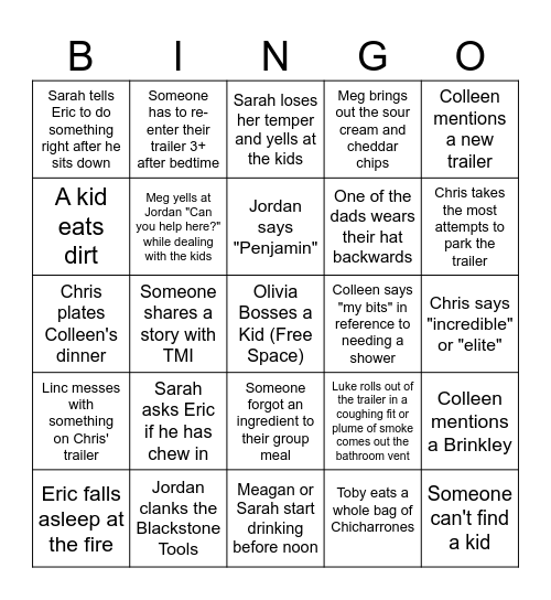 Camp Crew Bingo Card