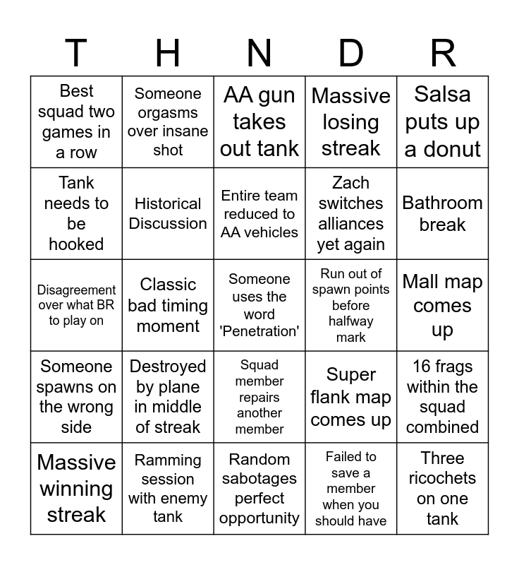 War Thunder Bingo Card