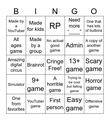 Roblox Discover Bingo Card