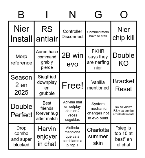 Rising Finals Bingo Card