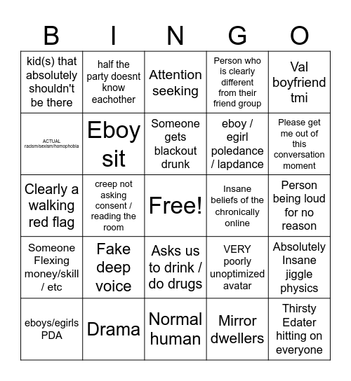 Vals Birthday Peoplewatching Party Bingo Card