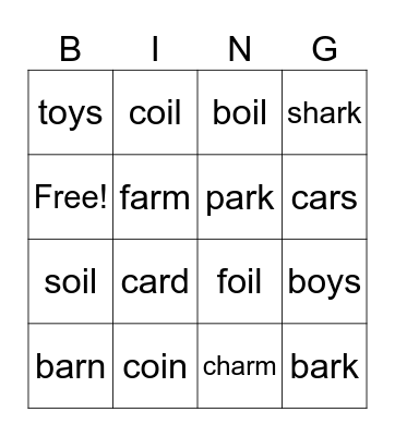 Diphthong ar and oi Bingo Card