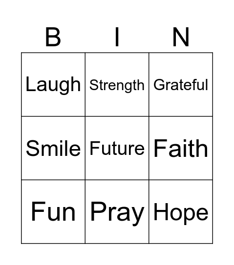 Positive words Bingo Card