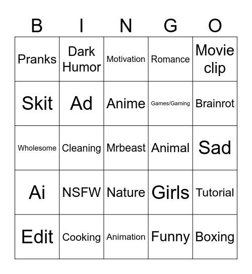 Untitled Bingo Card