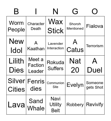 Cimmeria 2 Bingo Card