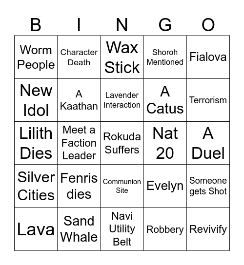 Cimmeria 2 Bingo Card