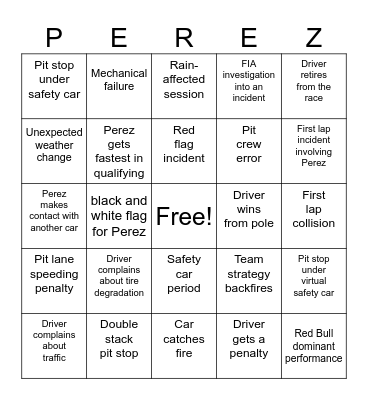 F1 manger bigo Bingo Card
