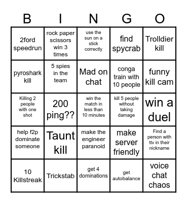 Team Fortress 2 bingo Card