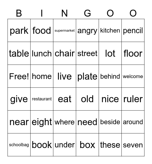 Day 6 Vocabulary Bingo Card