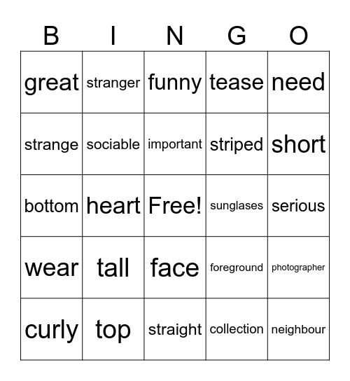 Unit 1 - people and pictures Bingo Card