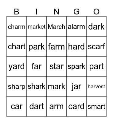 ar words Bingo Card