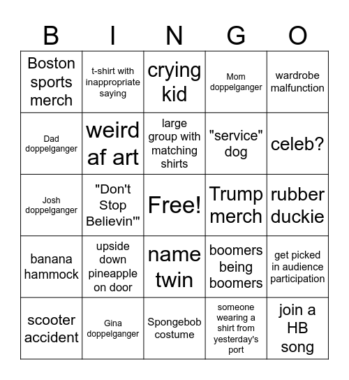 Cruise Vacation BINGO Card