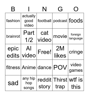 tiktok bingo Card