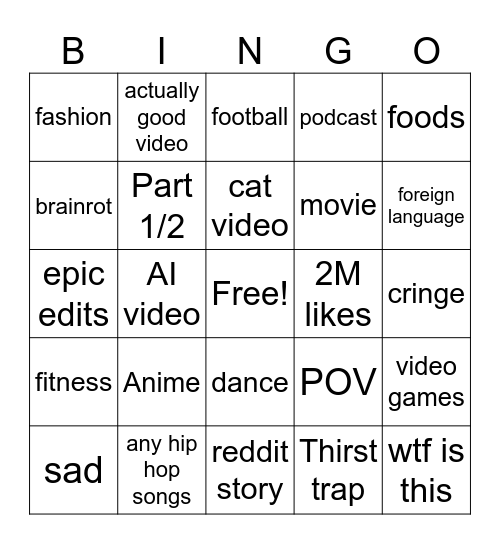 tiktok bingo Card