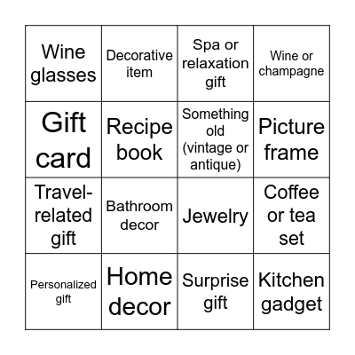 Emma's Bridal Shower Bingo Card