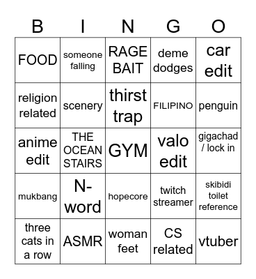 instagram Bingo Card
