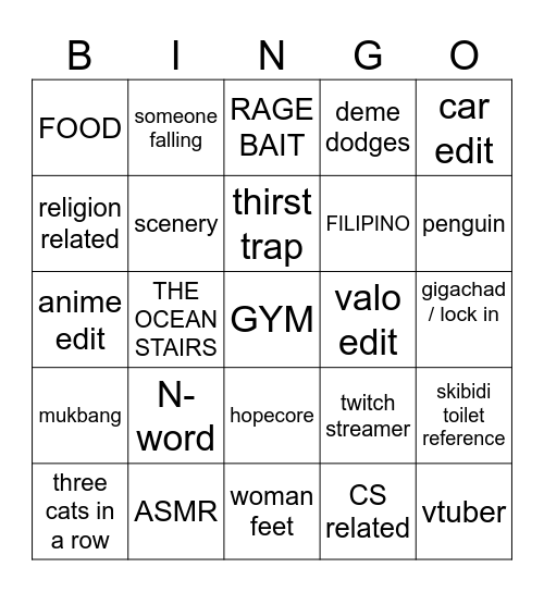 instagram Bingo Card