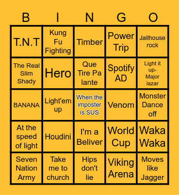 Songs From My Favorites Bingo Card