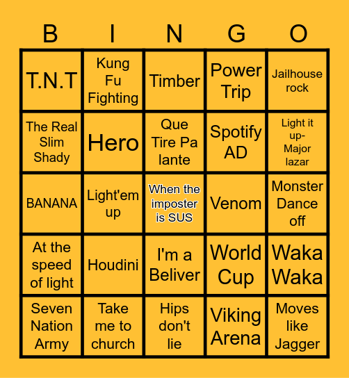 Songs From My Favorites Bingo Card