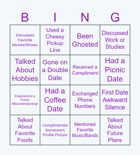 Koppel Dating Bingo Card