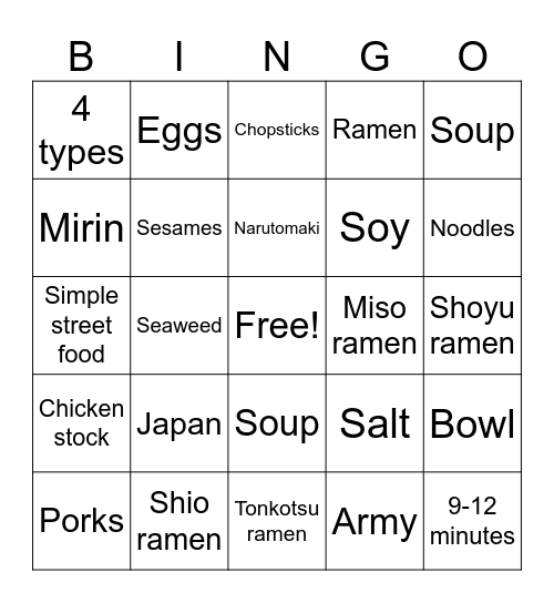 RAMEN Bingo Card