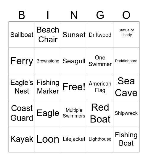 Wild Pursuits Boat Bingo Card