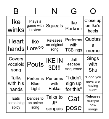 Ike Eveland 3D Bingo Card